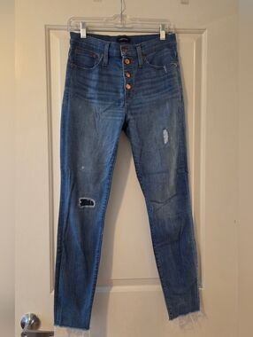 Jcrew High-waisted Skinny Jeans, Button Fly, Distressed Look, 28
